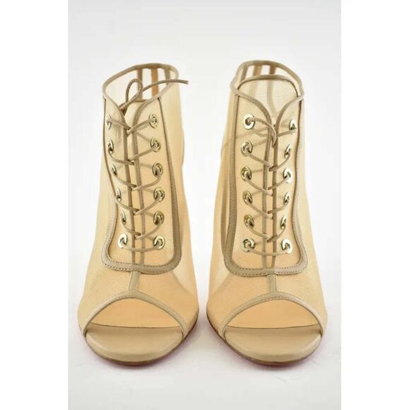 Christian Louboutin Open Ondessa 100 Nude Mesh Lace Up Tie Ankle Heel Bootie 40 - Picture 6 of 12